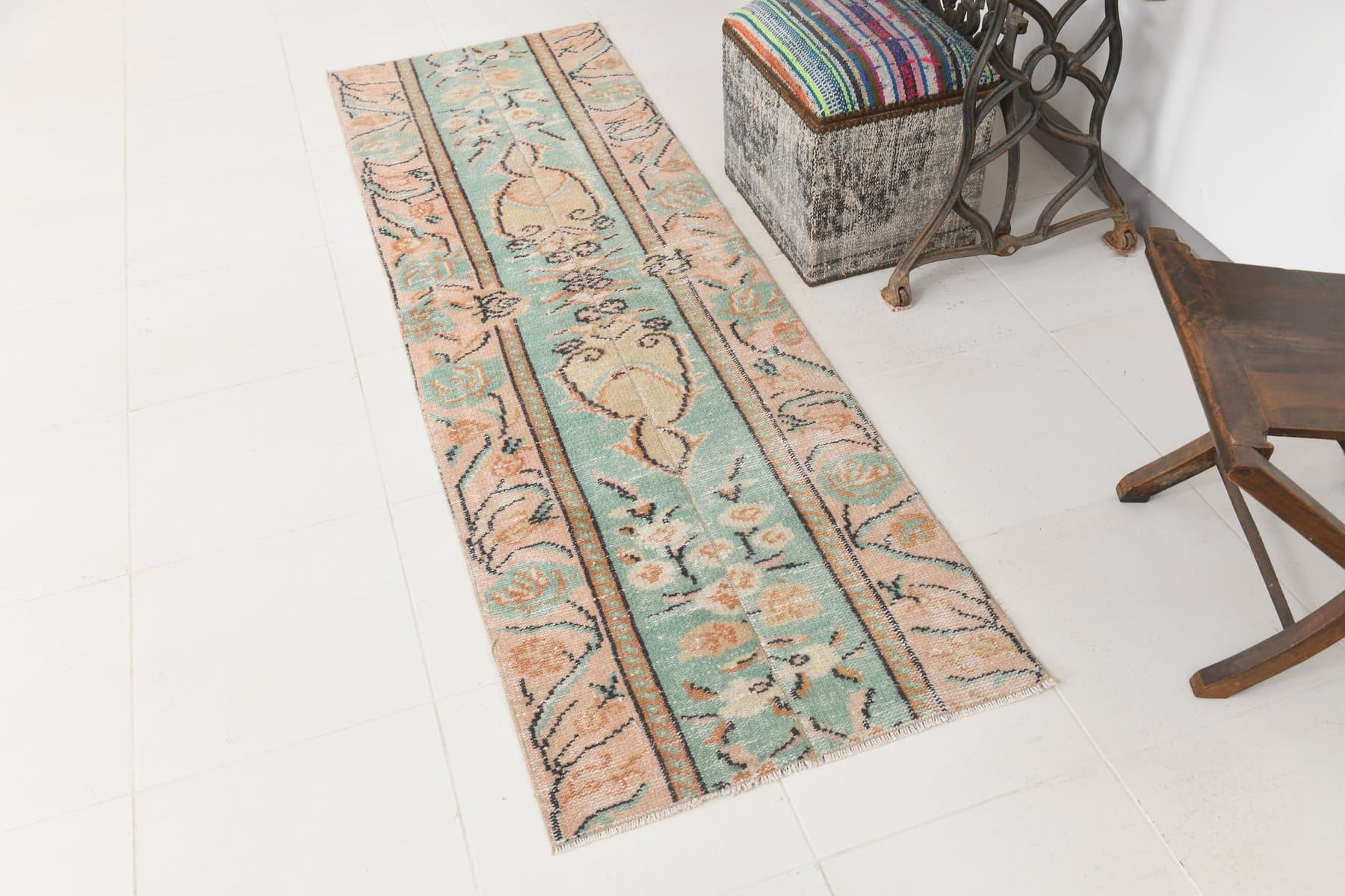 Runner 225x70 cm, turquoise, wool, 1970s - 215916