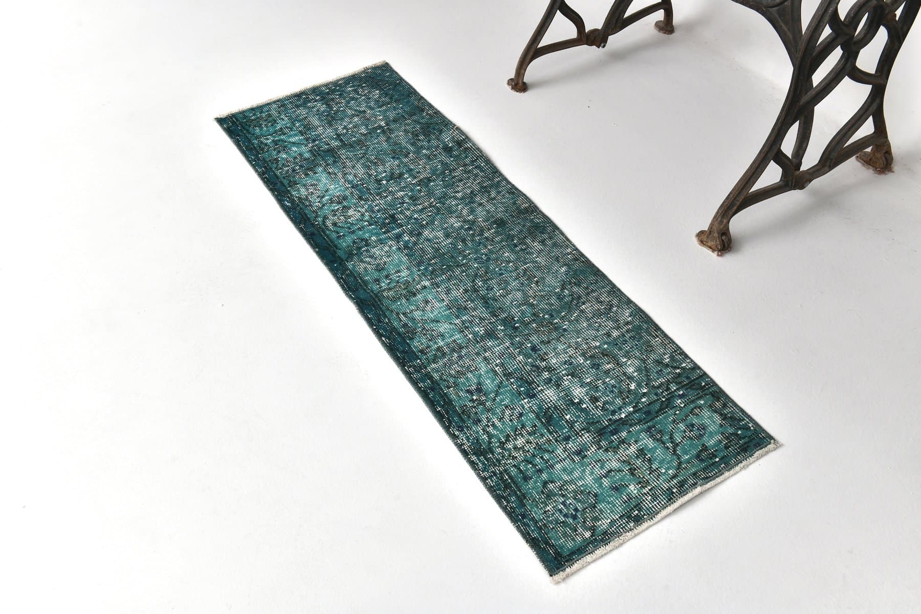 Runner 132x45 cm, turquoise, wool, 1970s - 215894