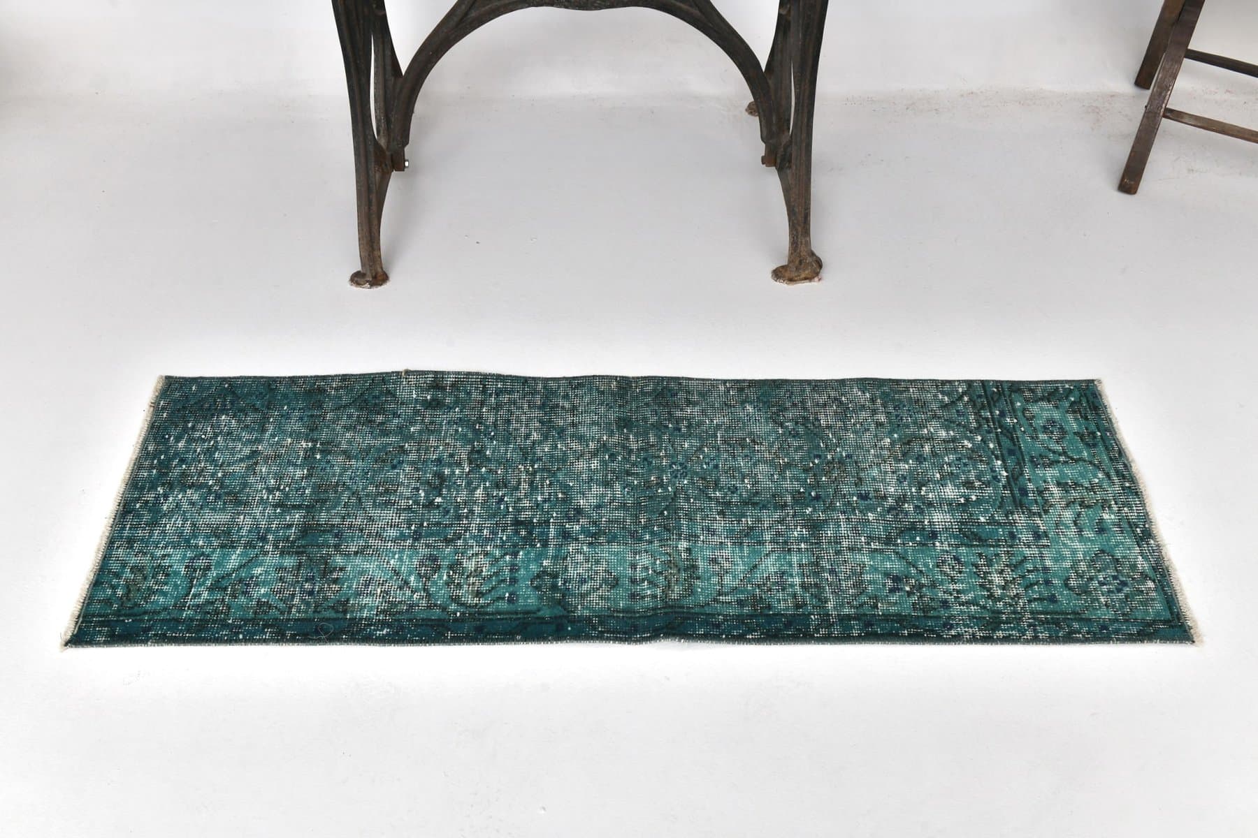 Runner 132x45 cm, turquoise, wool, 1970s - 215895