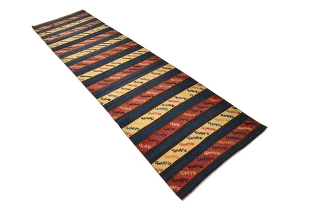 Runner 353x90 cm, navy blue, red, wool, 1970s - DIMENSION