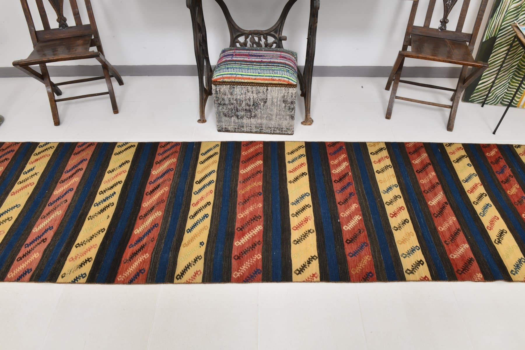 Runner 353x90 cm, navy blue, red, wool, 1970s - 215884