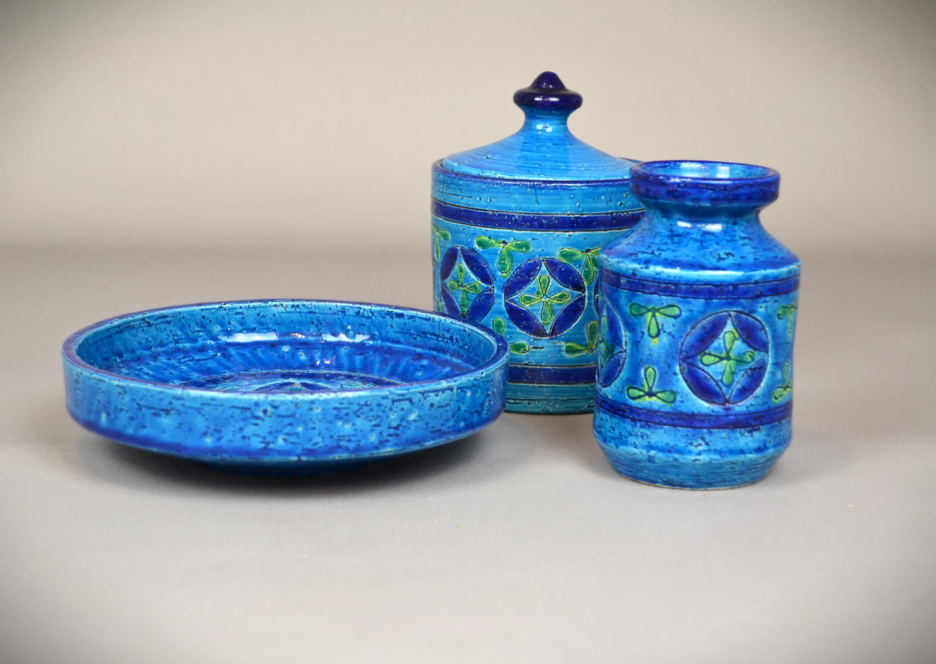 Container Rimini Blu, turquoise ceramic, by A. Londi, Bitossi, Italy, 1960s. - 65