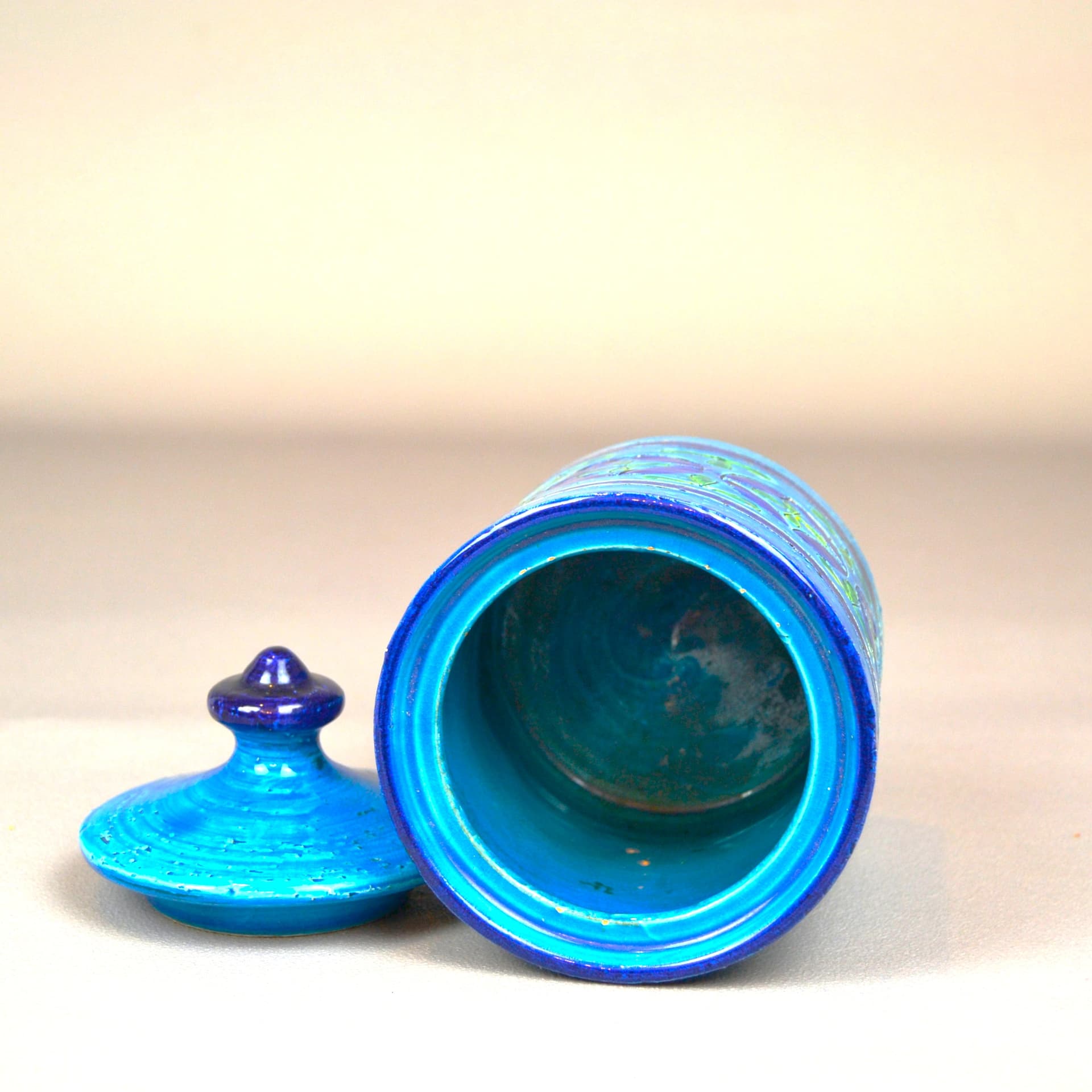 Container Rimini Blu, turquoise ceramic, by A. Londi, Bitossi, Italy, 1960s. - 63