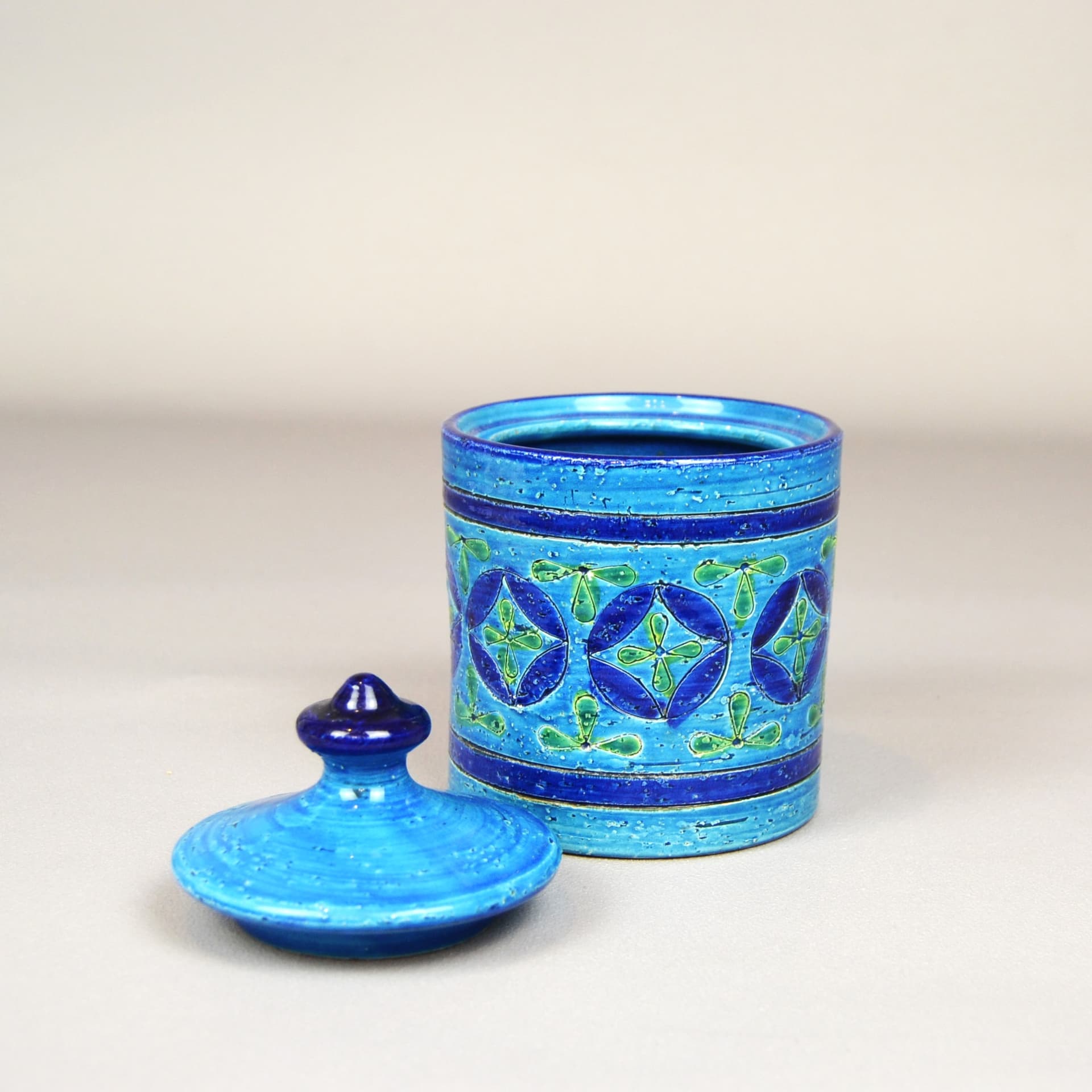 Container Rimini Blu, turquoise ceramic, by A. Londi, Bitossi, Italy, 1960s. - 60