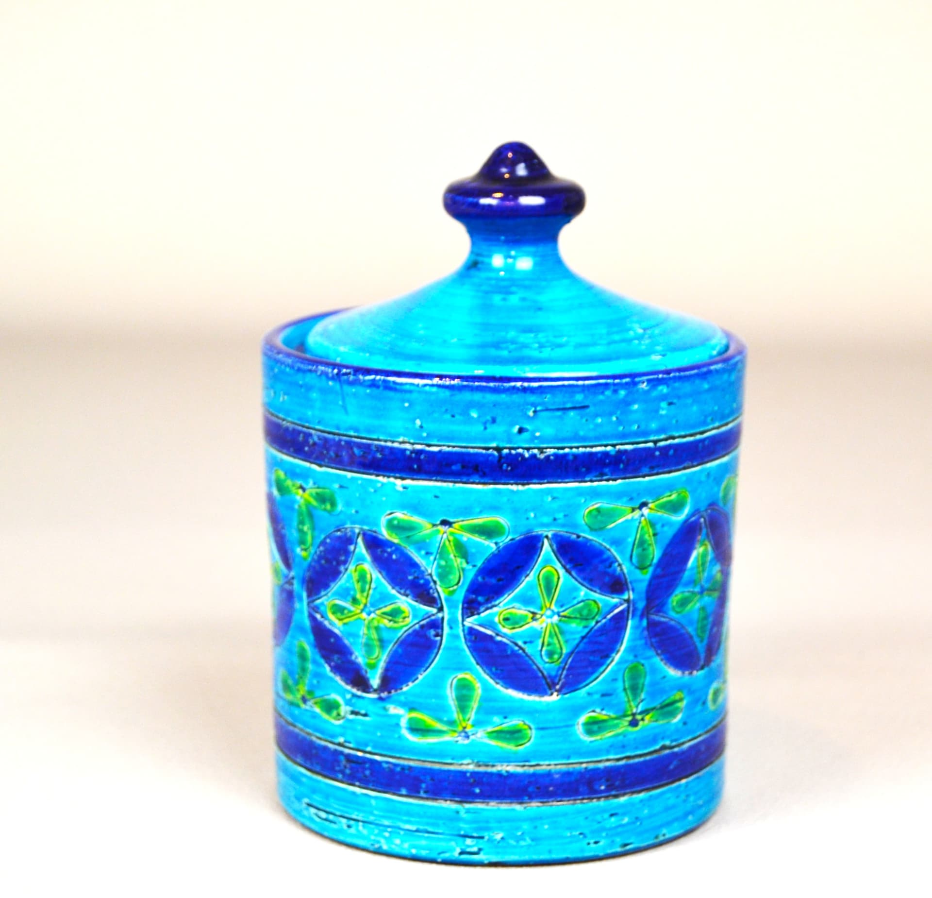 Container Rimini Blu, turquoise ceramic, by A. Londi, Bitossi, Italy, 1960s. - 62