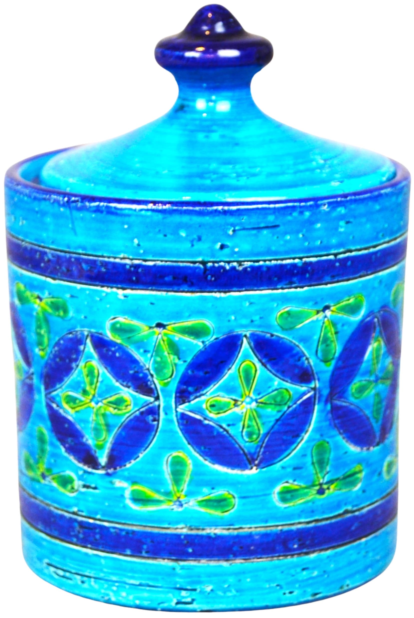 Container Rimini Blu, turquoise ceramic, by A. Londi, Bitossi, Italy, 1960s.