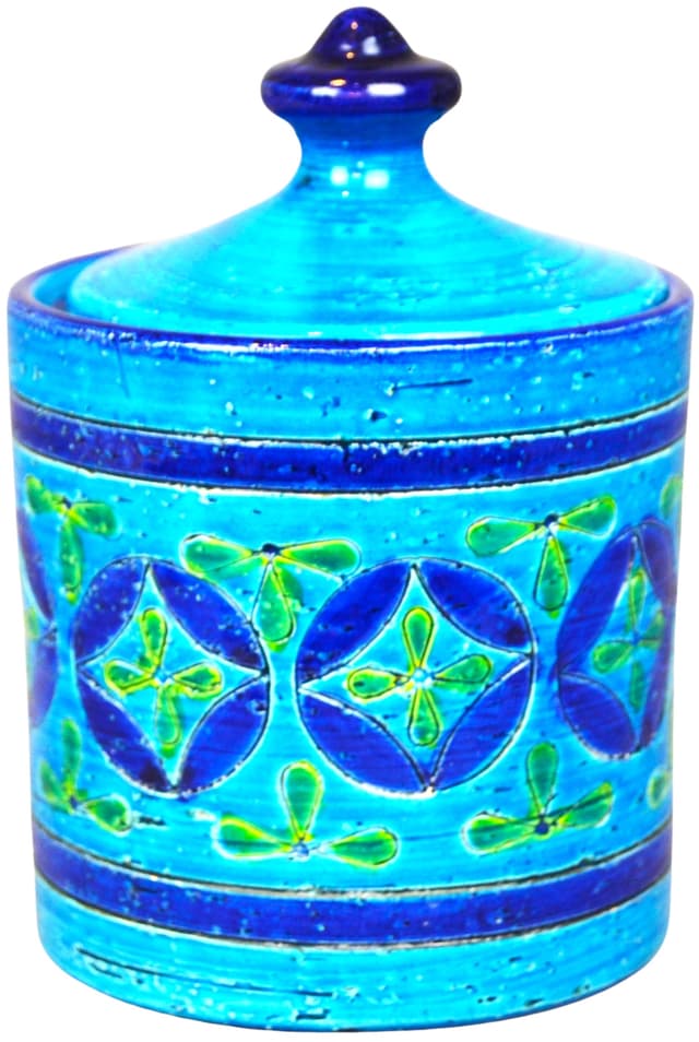Container Rimini Blu, turquoise ceramic, by A. Londi, Bitossi, Italy, 1960s. - DIMENSION