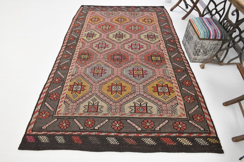 Kilim 166x278 cm, brown, wool, 1970s - 215848