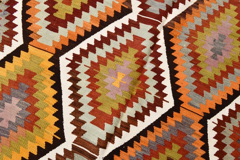 Kilim 152x250 cm, brązowy, pomarańczowy, wełna, lata 70. - 215826