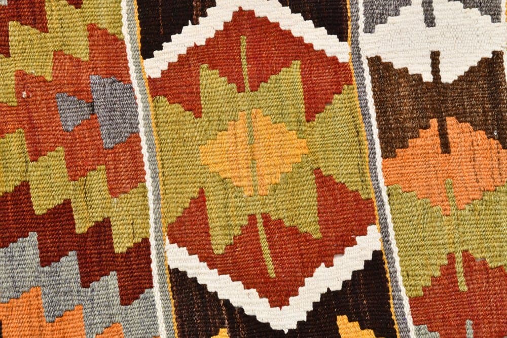 Kilim 152x250 cm, brązowy, pomarańczowy, wełna, lata 70. - 215828