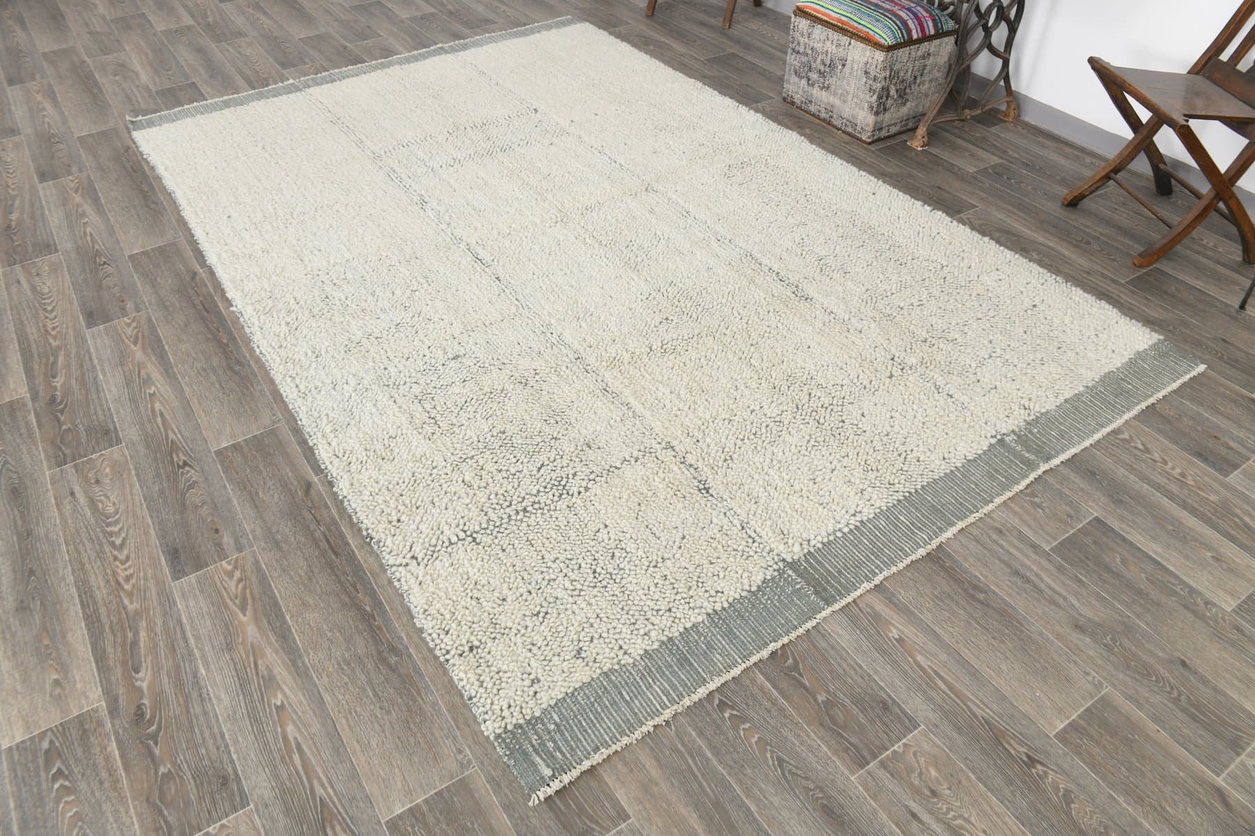 Kilim 197x307 cm, ivory white, grey, wool, 1970s - 215802