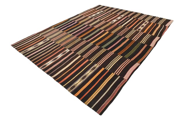 Kilim 320x252 cm, brązowy, czerwony, wełna, lata 70. - WYMIARY