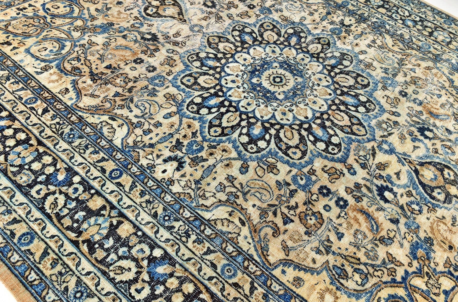 Rug 343x260 cm, turquoise, grey, wool, 1960s - 215745