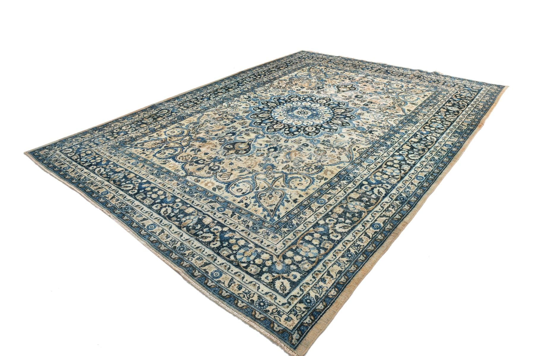 Rug 343x260 cm, turquoise, grey, wool, 1960s - 215743