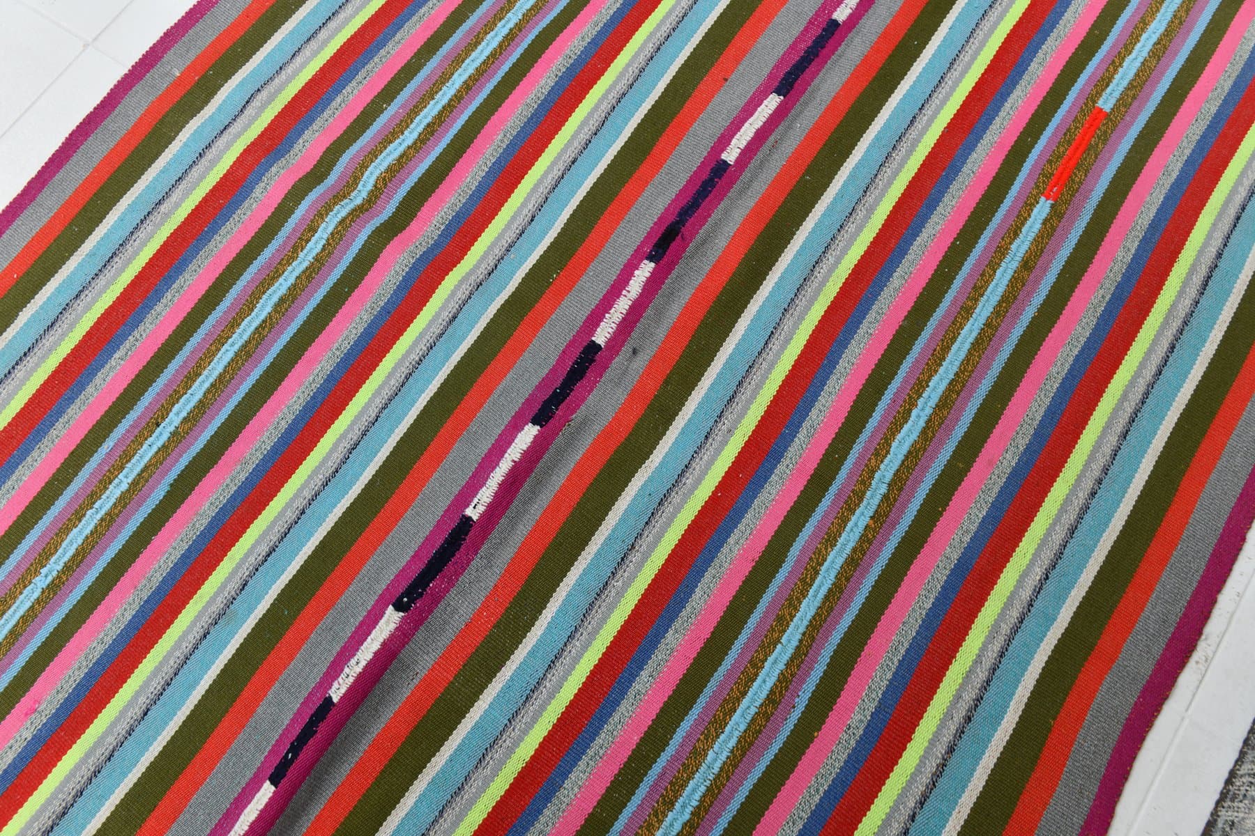 Kilim 150x187 cm, Red, Green, Wool, 1970s - 216660