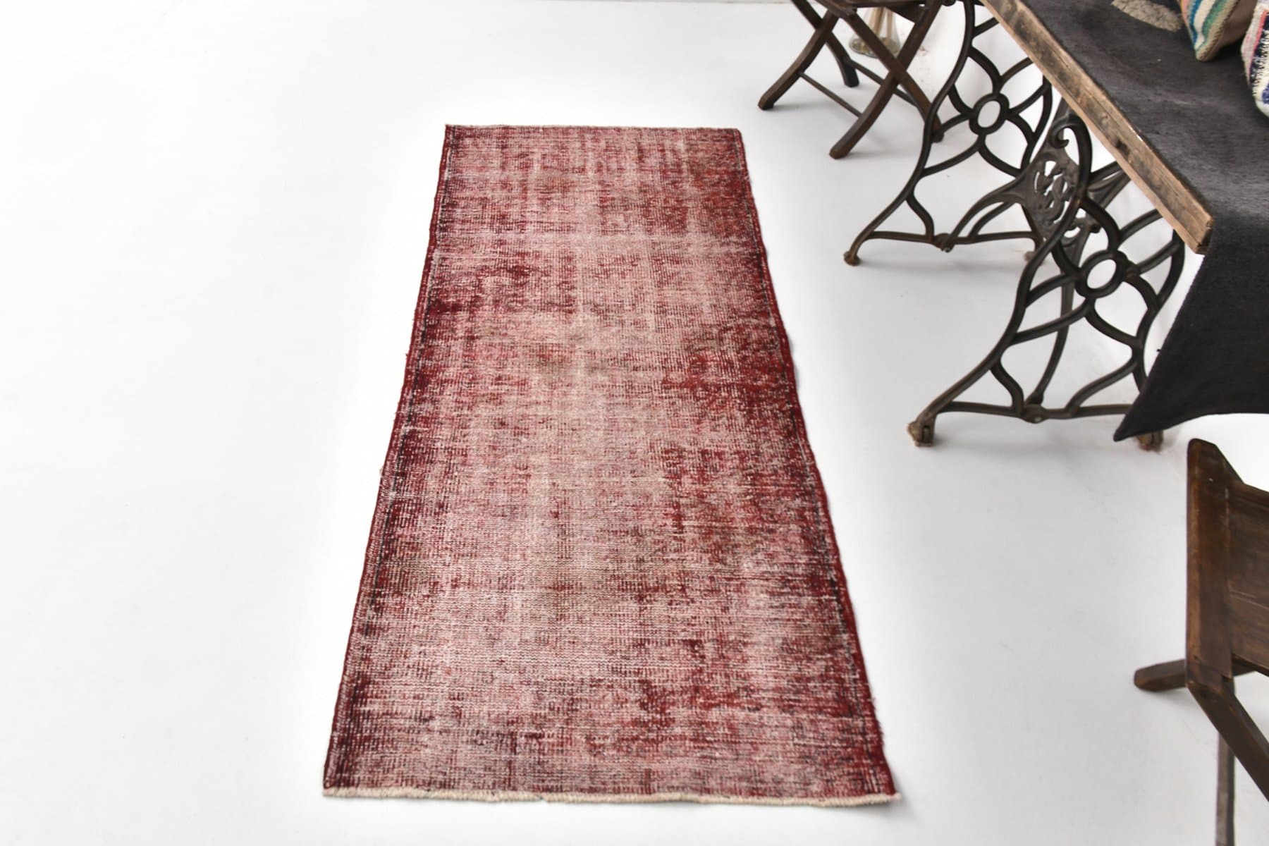 Chodnik 218x88 cm, czerwony, wełna, lata 60. - 216634