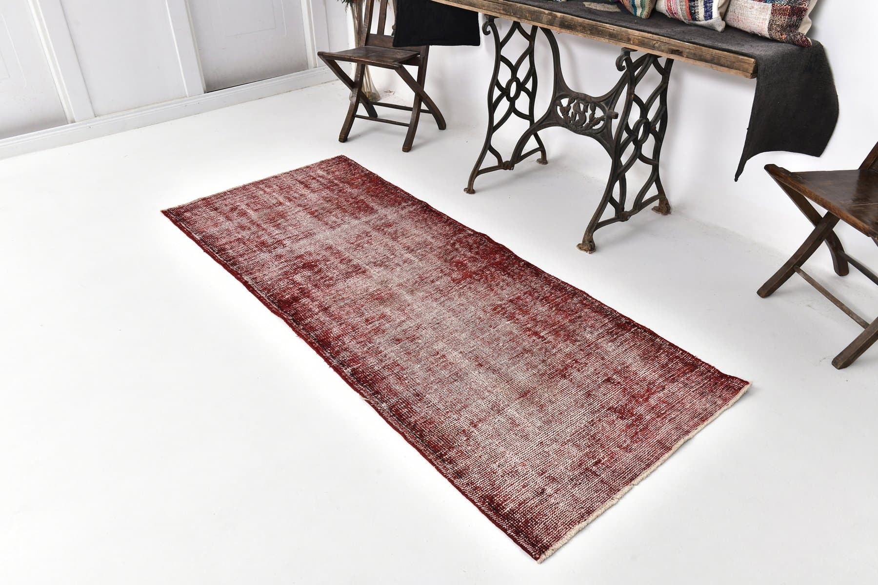 Chodnik 218x88 cm, czerwony, wełna, lata 60. - 216636