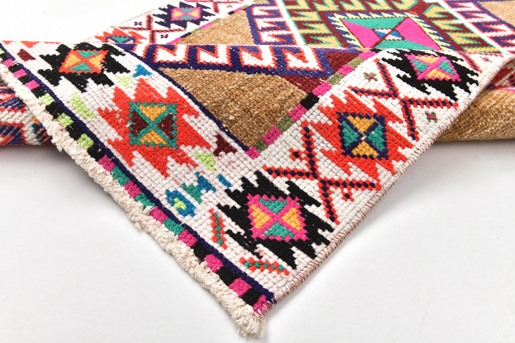 Runner 77x316 cm, brown, green, wool, 1970s - 216610