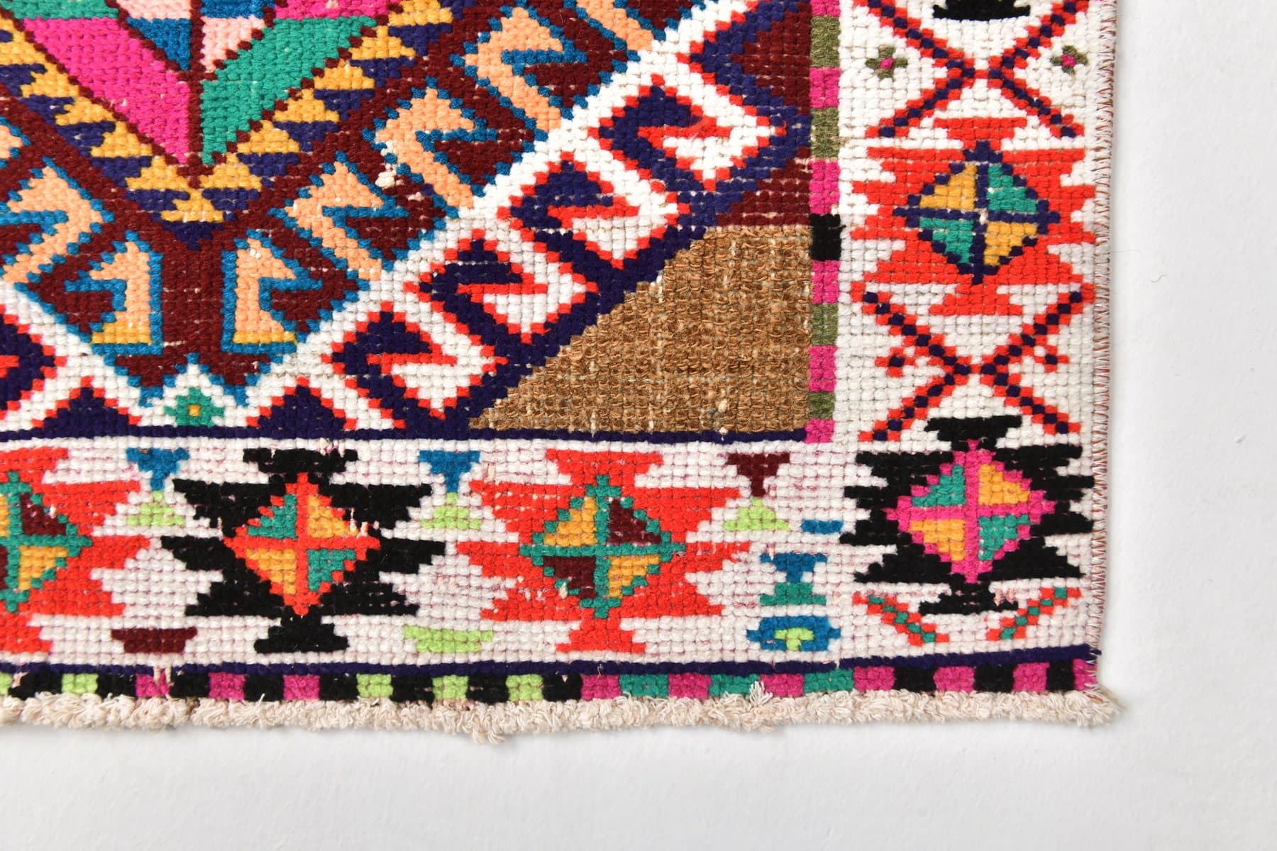 Runner 77x316 cm, brown, green, wool, 1970s - 216608