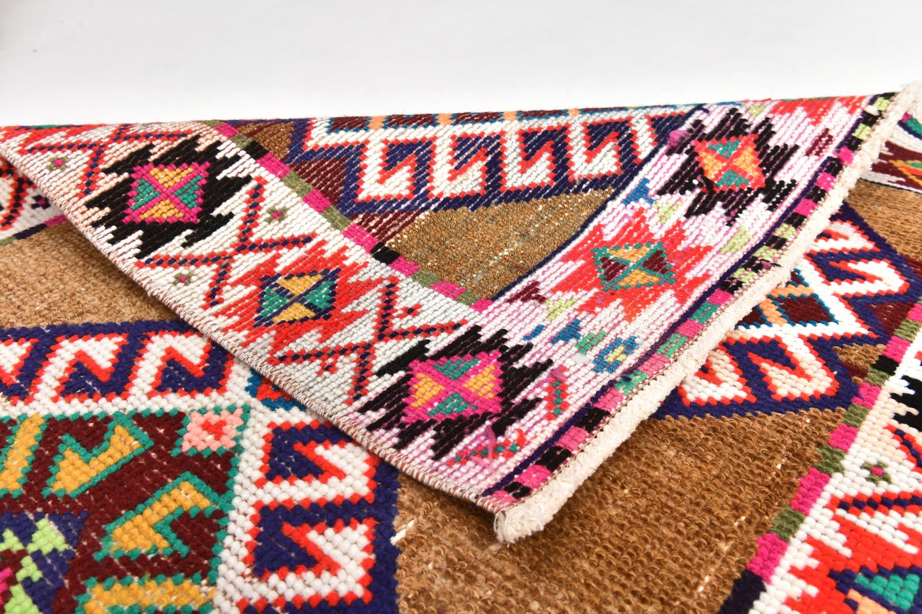 Runner 77x316 cm, brown, green, wool, 1970s - 216609