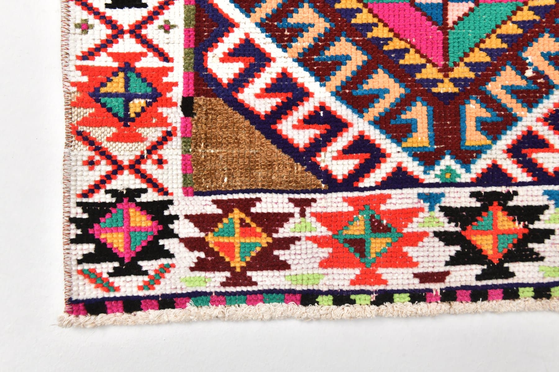 Runner 77x316 cm, brown, green, wool, 1970s - 216607