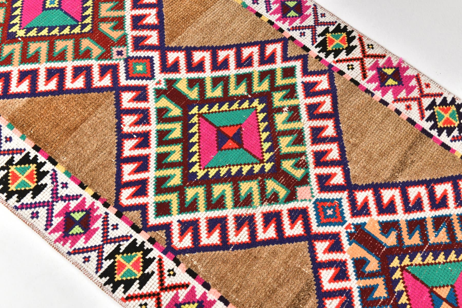 Runner 77x316 cm, brown, green, wool, 1970s - 216604