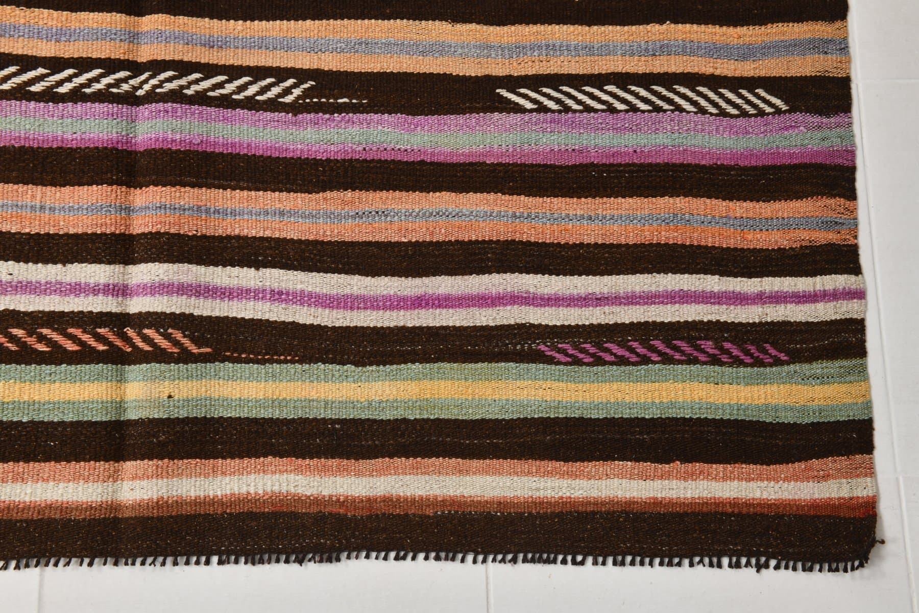 Kilim 191x145 cm, brązowy, wełna, lata 70. - 216548