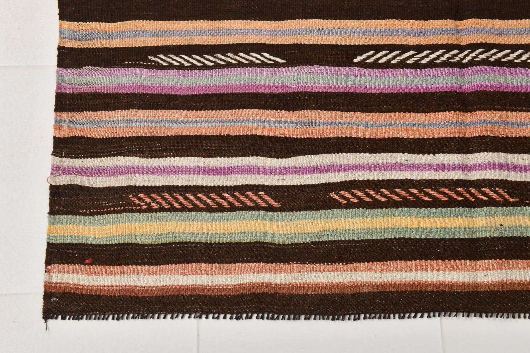 Kilim 191x145 cm, brązowy, wełna, lata 70. - 216547