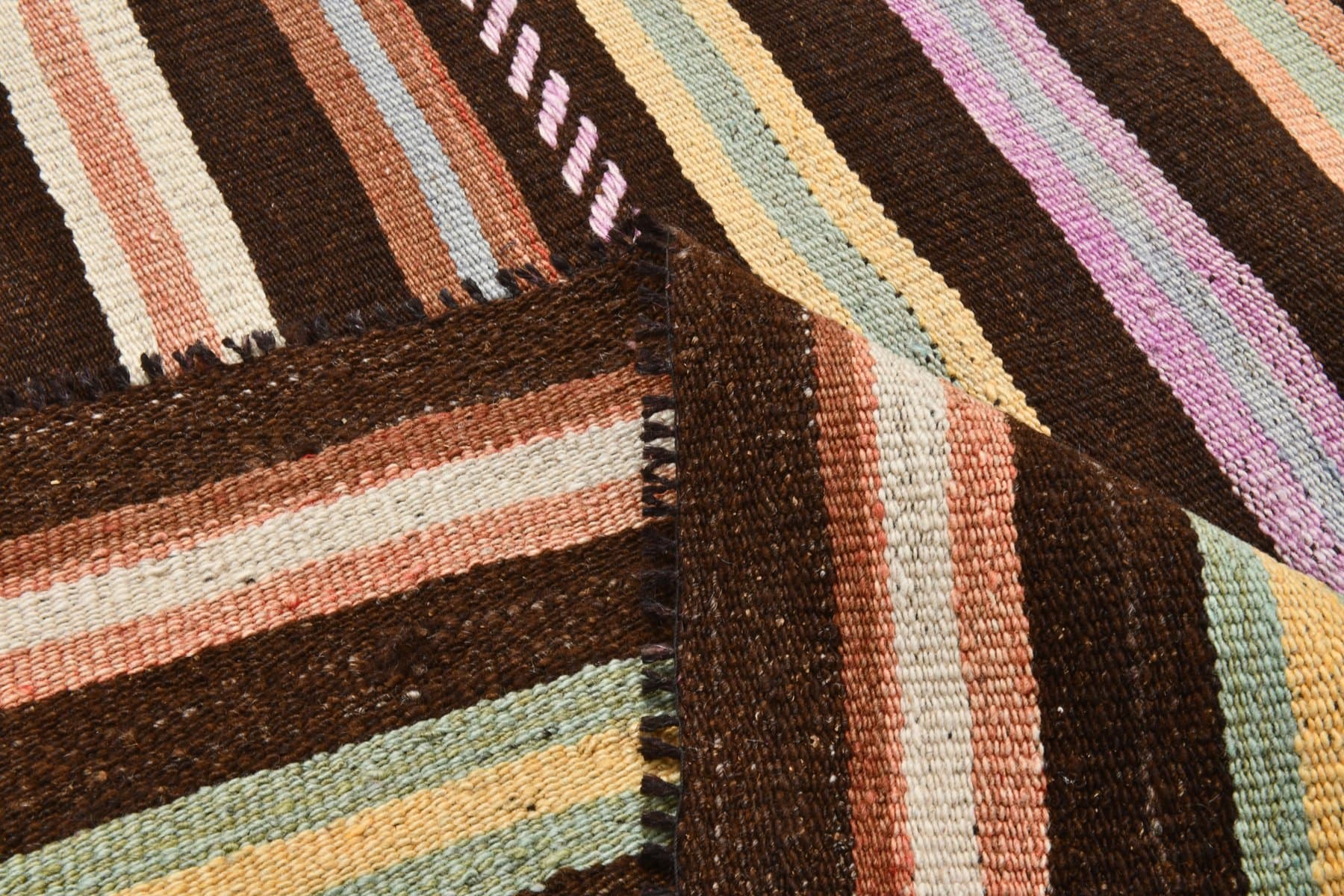 Kilim 191x145 cm, brązowy, wełna, lata 70. - 216550