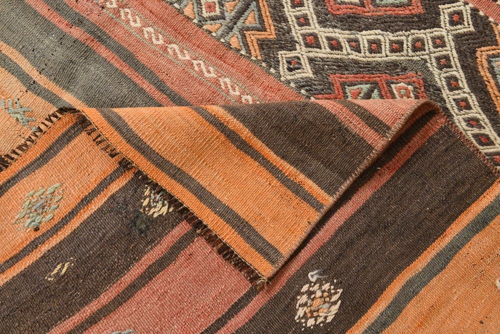 Kilim 148x184 cm, szary, pomarańczowy, wełna, lata 70. - 216453
