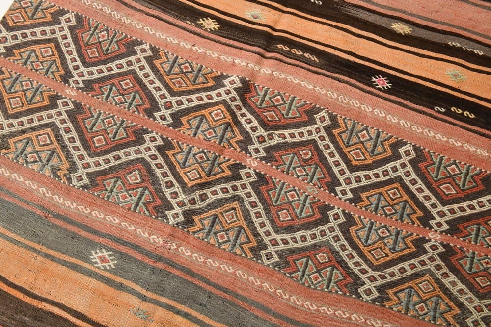 Kilim 148x184 cm, szary, pomarańczowy, wełna, lata 70. - 216448