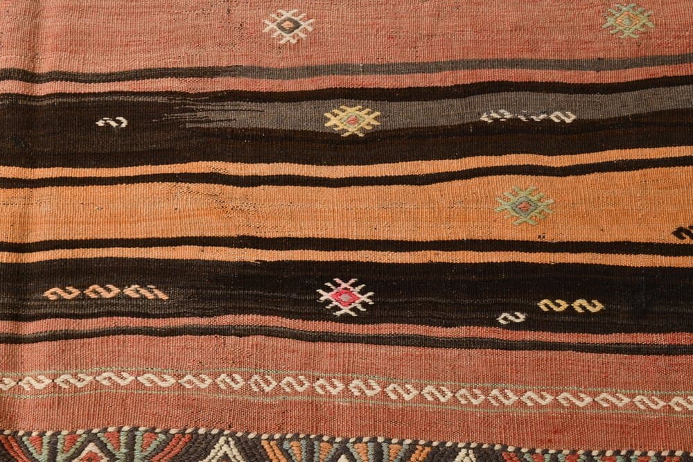 Kilim 148x184 cm, szary, pomarańczowy, wełna, lata 70. - 216450