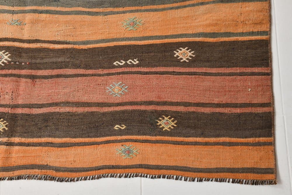 Kilim 148x184 cm, szary, pomarańczowy, wełna, lata 70. - 216452