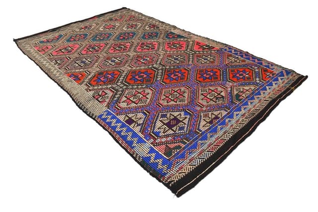 Kilim 178x297 cm, brązowy, różowy, wełna, lata 70. - WYMIARY