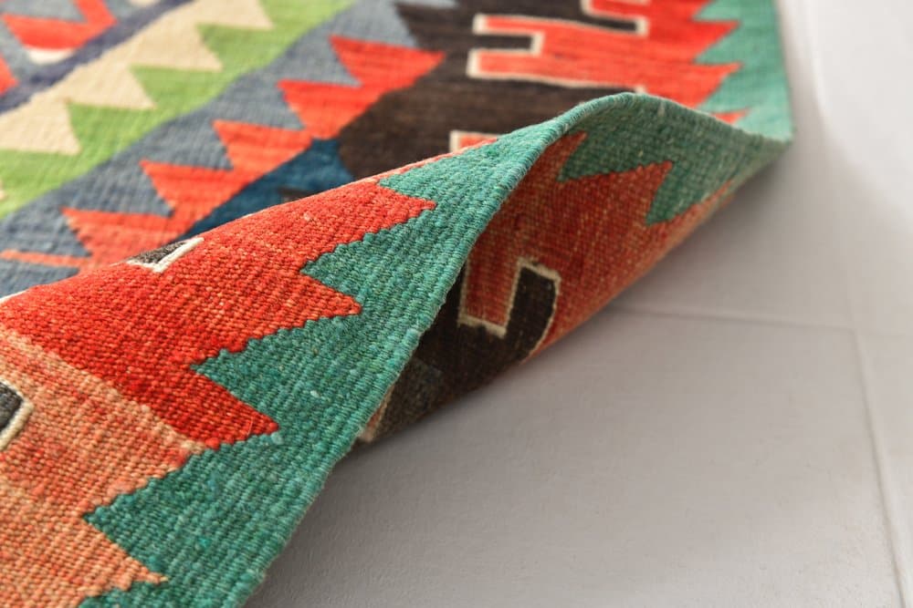 Kilim 300x200 cm, czerwony, oliwkowy, wełna, lata 70. - 216422