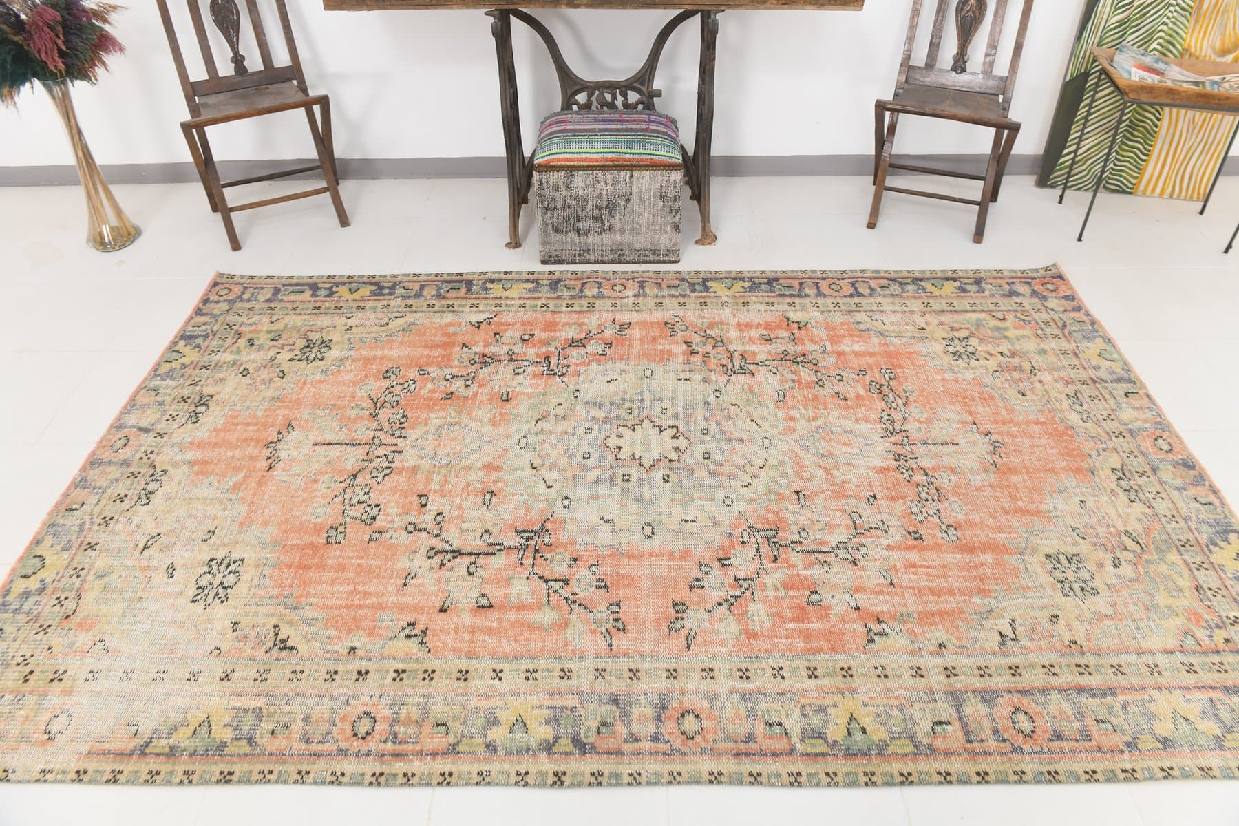 Rug 172x278 cm, beige, orange, wool, 1970s - 216399