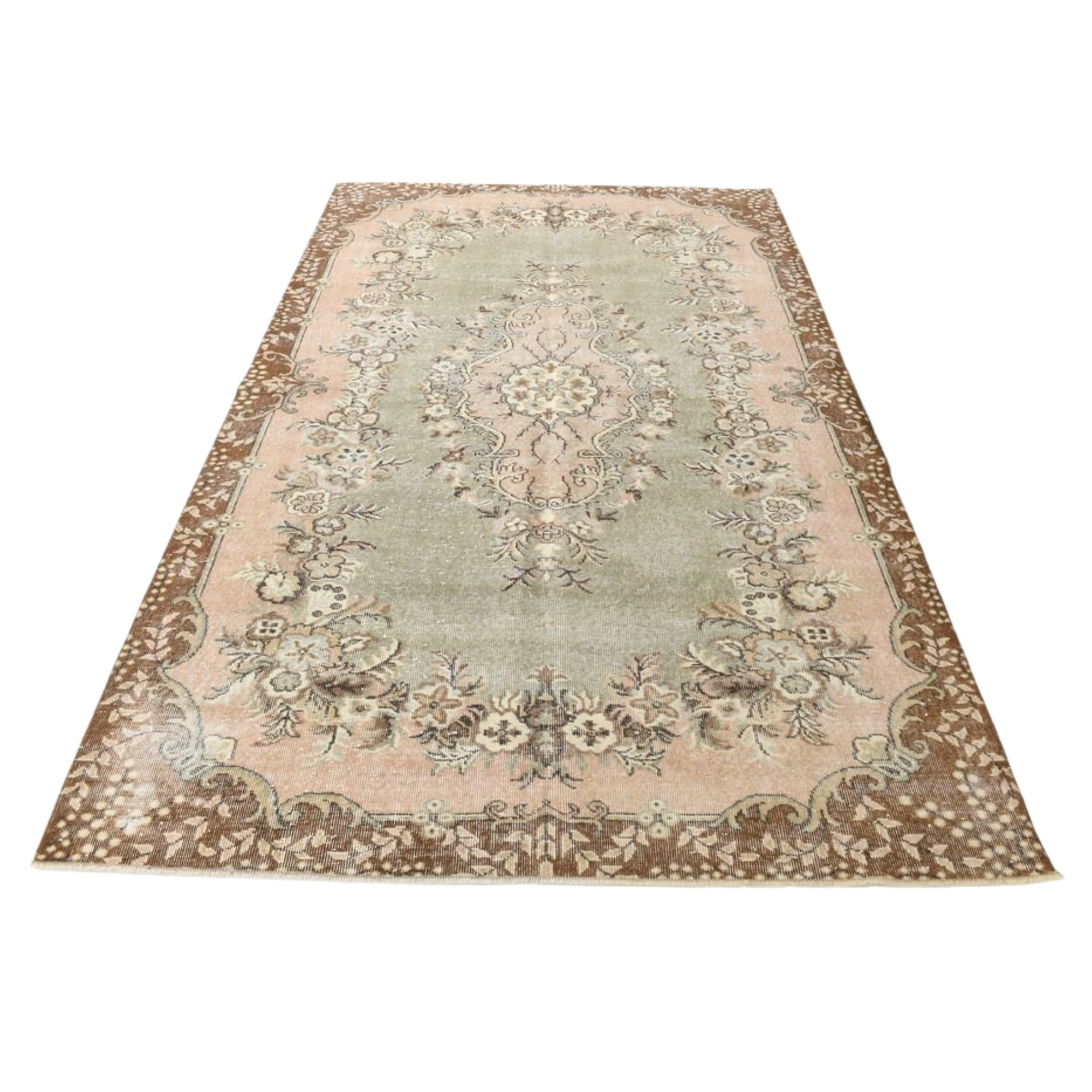 Dywan 175x278 cm, oliwkowy, wełna, lata 70.