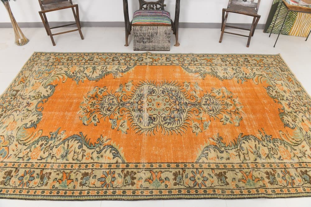 Rug 182x310 cm, orange, beige, wool, Turkey, 1970s. - 216338