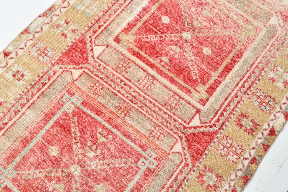 Dywan 123x339 cm, koralowy, beżowy, wełna, lata 70. - 216327