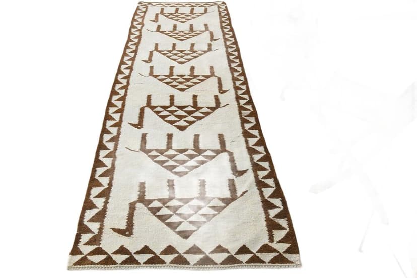 Chodnik 96x336 cm, beżowy, brązowy, wełna, lata 70.