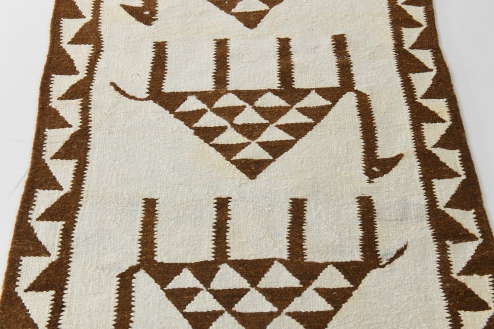 Chodnik 96x336 cm, beżowy, brązowy, wełna, lata 70. - 216304