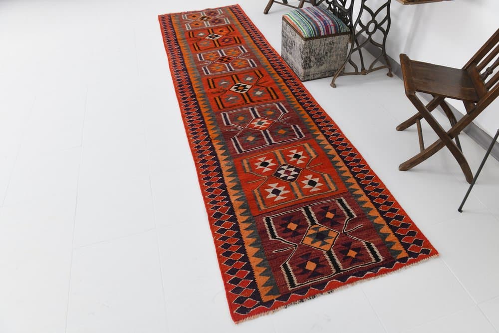 Chodnik 94x349 cm, czerwony, wełna, lata 70. - 216274