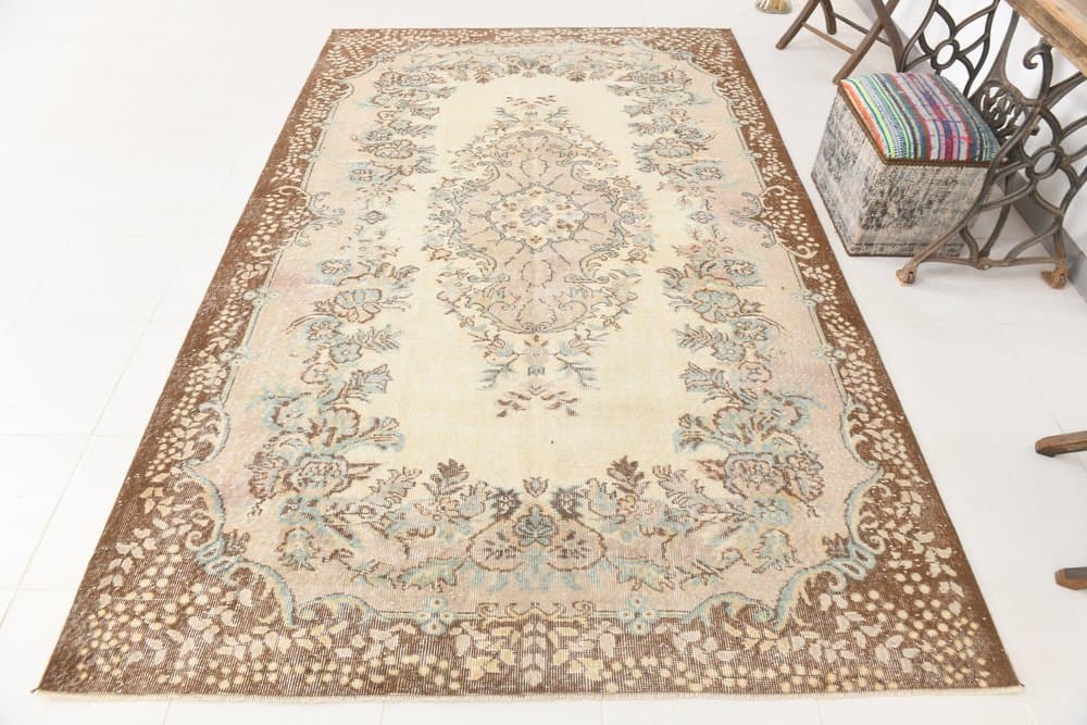 Rug 190x305 cm, beige, brown, wool, 1970s - 216264