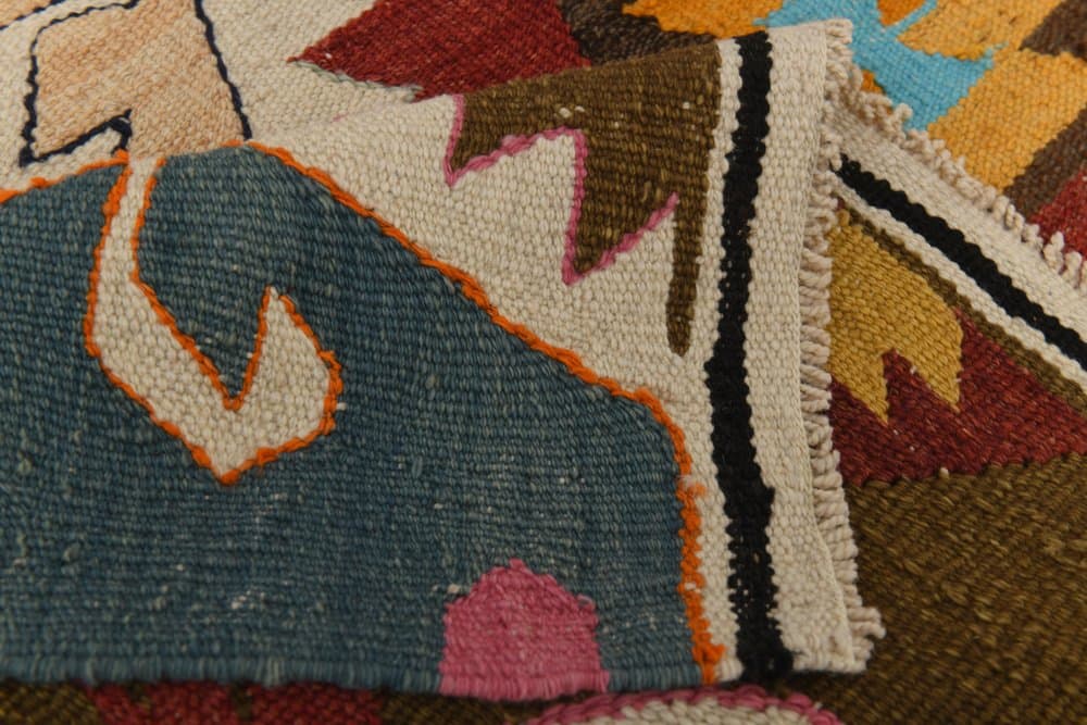 Kilim 385x286 cm, czerwony, niebieski, wełna, Turcja, lata 70. - 216188