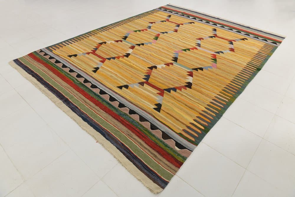 Kilim 365x268 cm, green, red, wool, 1970s - 216176