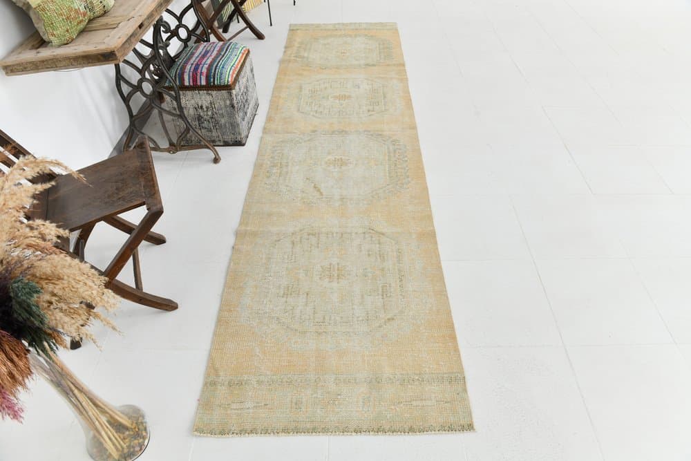 Chodnik 85x326 cm, beżowy, wełna, lata 60. - 216127