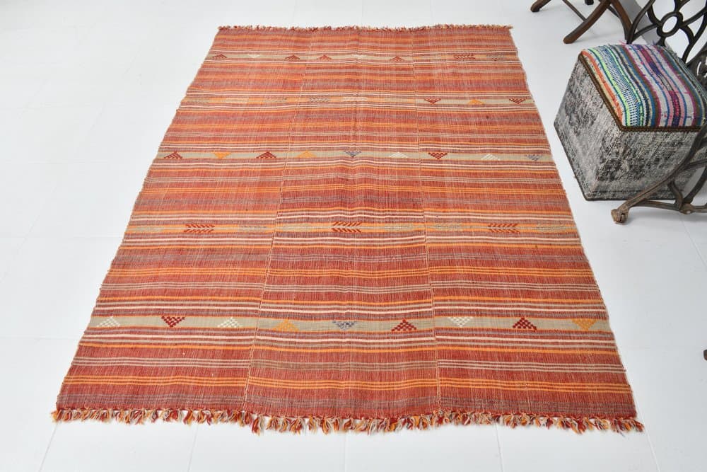 Kilim 204x161 cm, pomarańczowy, beżowy, wełna, lata 70. - 216090