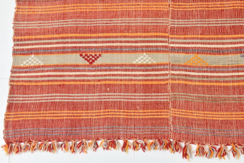 Kilim 204x161 cm, pomarańczowy, beżowy, wełna, lata 70. - 216095