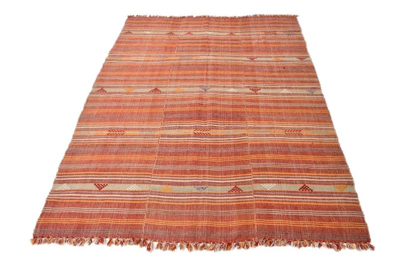 Kilim 204x161 cm, pomarańczowy, beżowy, wełna, lata 70.