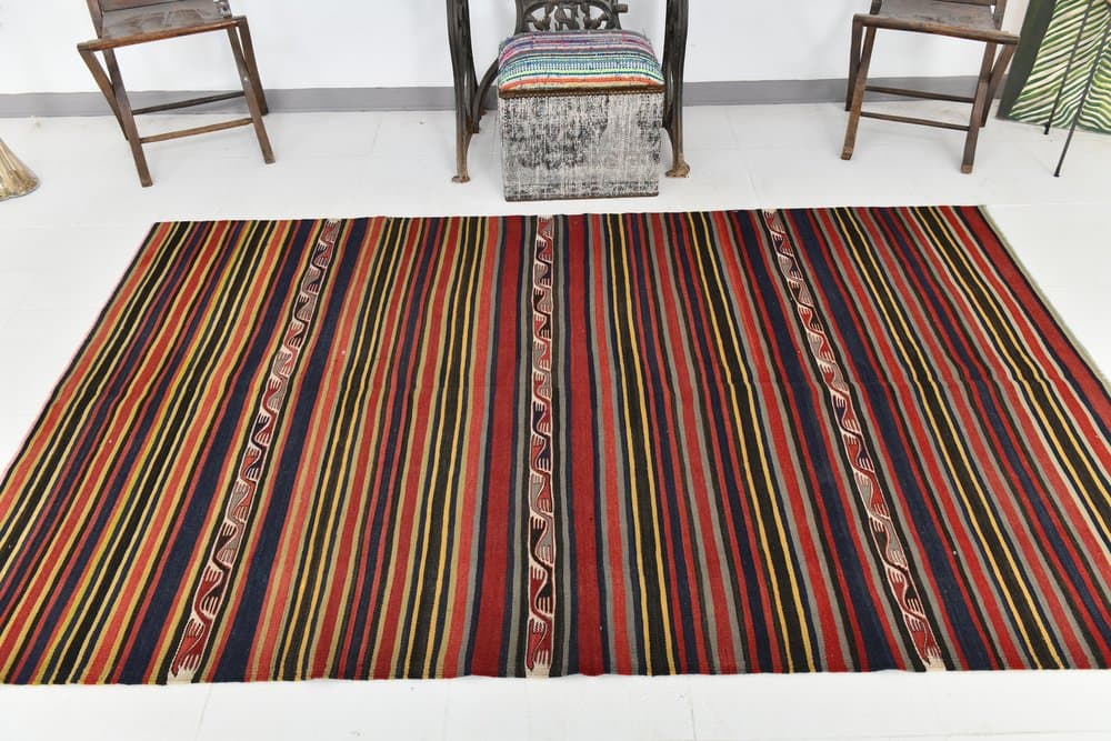 Kilim 149x244 cm, czerwony, czarny, wełna, lata 70. - 216078